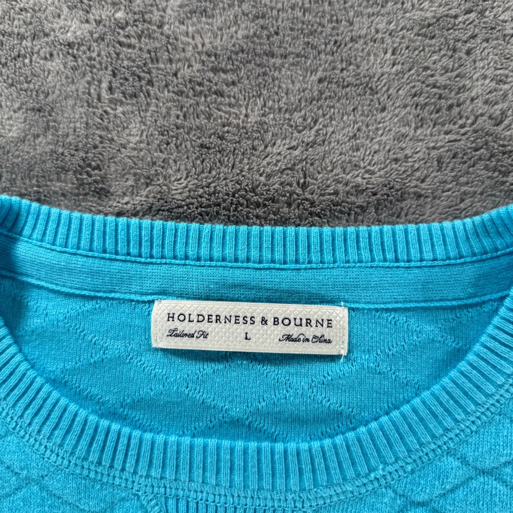 Holderness & Bourne The Ward Sweater Large Bali Blue Quilted Crewneck Sweatshirt - Picture 4 of 7